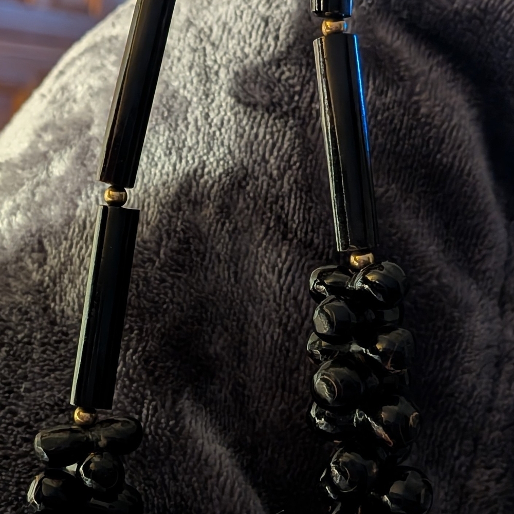 Chic Black Beaded Necklace with Gold Details